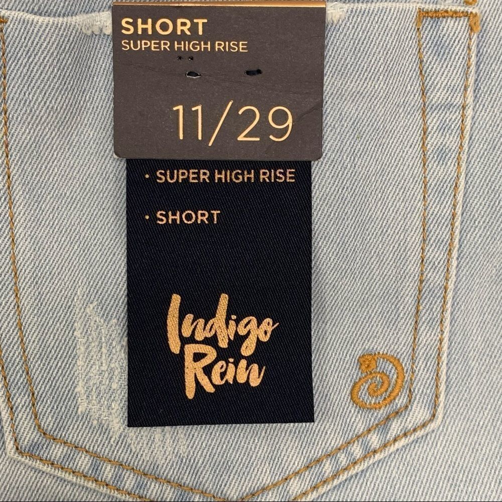 Indigo Rein Recycled Super High Rise Distressed Denim Bermuda Shorts, Size 11/29 - Picture 10 of 12